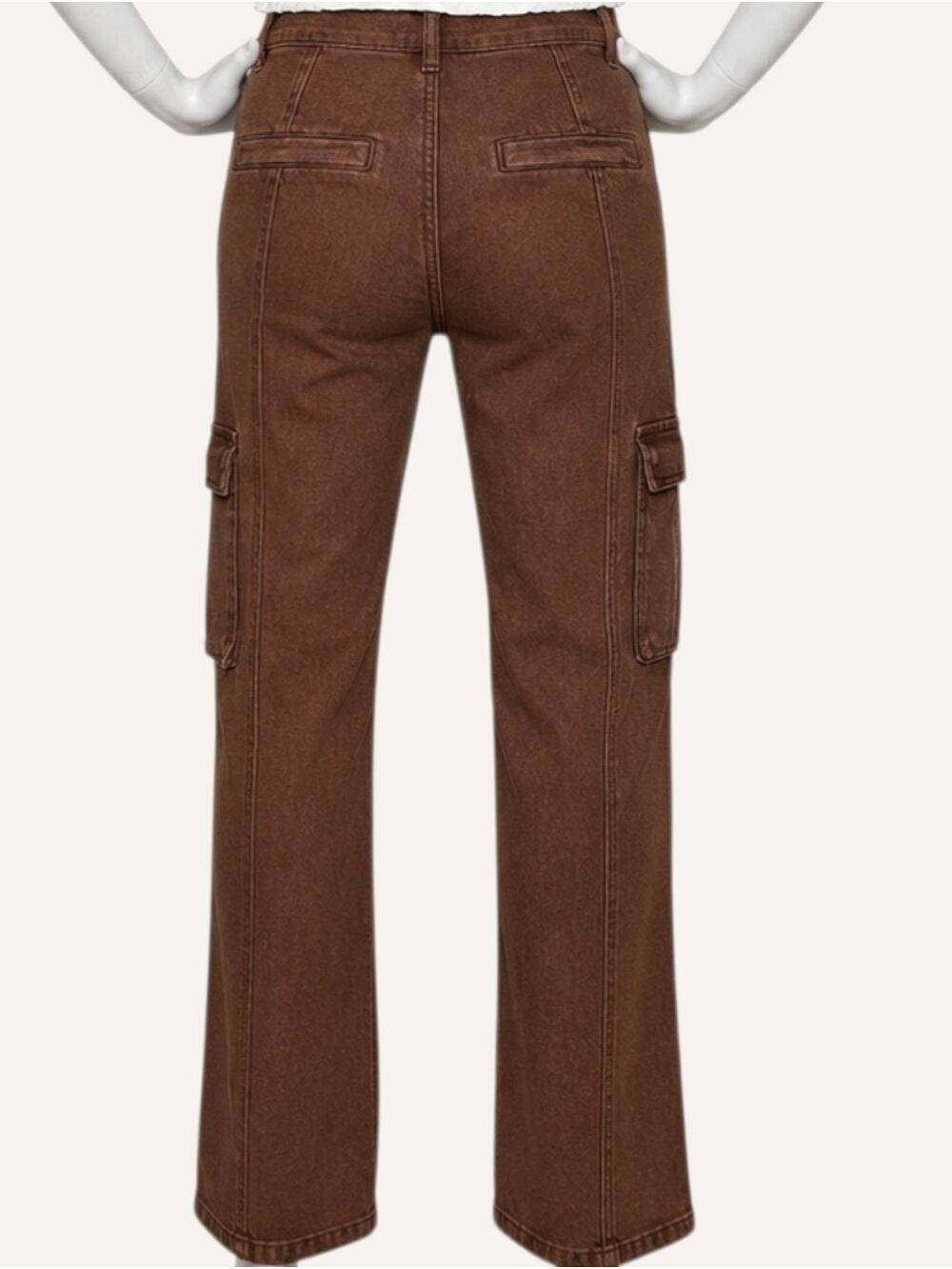 Risen Coffee Brown High Rise Cargo Straight Leg Utility Jeans Size 15 NWT - Picture 3 of 13
